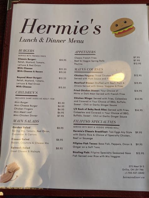 hermes diner orillia|Menu for Hermie’s Diner in Orillia, ON .